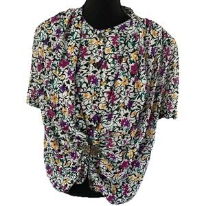 Vintage Victory Town L/XL‎ Retro Madmen Top Blouse Floral Short Sleeve